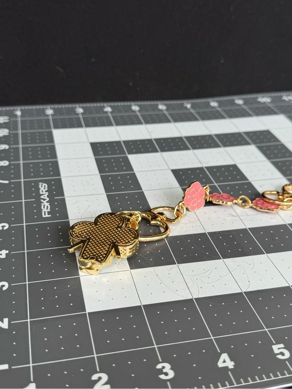 NWOT Gold Monogram Multicolor Mascot Bag Charm Extender Pink Camellia Key chain